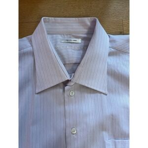 Mark Shale Pink Striped Dress Shirt L 17-1/2 Fine 2 Ply Yarns EUC